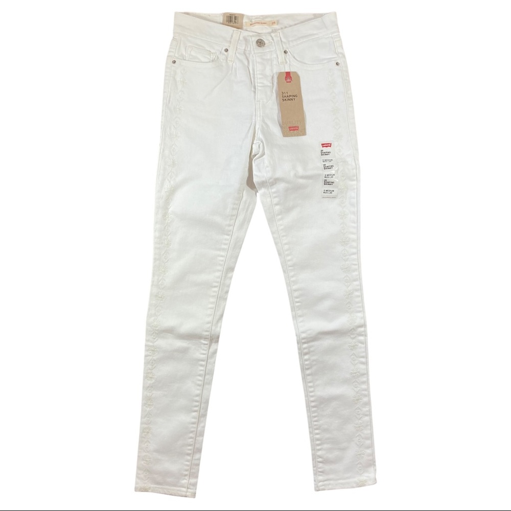 Levi’s 311 shaping skinny mid rise jeans size 25 x 30 white denim side pattern